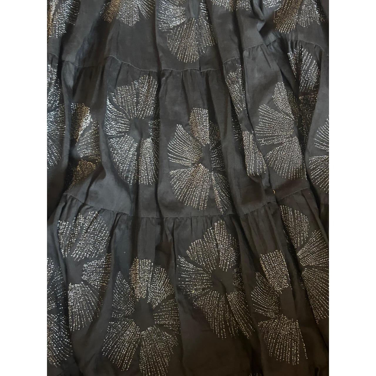 Merlette Mini Dress Womens Size Medium Black Silver Silk Cotton Tiered Floral
