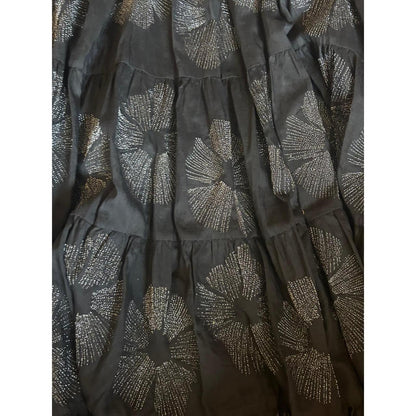 Merlette Mini Dress Womens Size Medium Black Silver Silk Cotton Tiered Floral