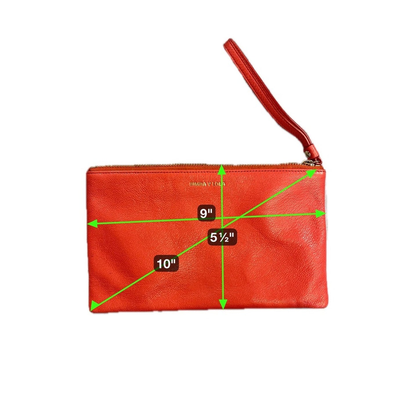 BIMBA Y LOLA Orange Leather Wristlet Clutch Wallet Gold Logo
