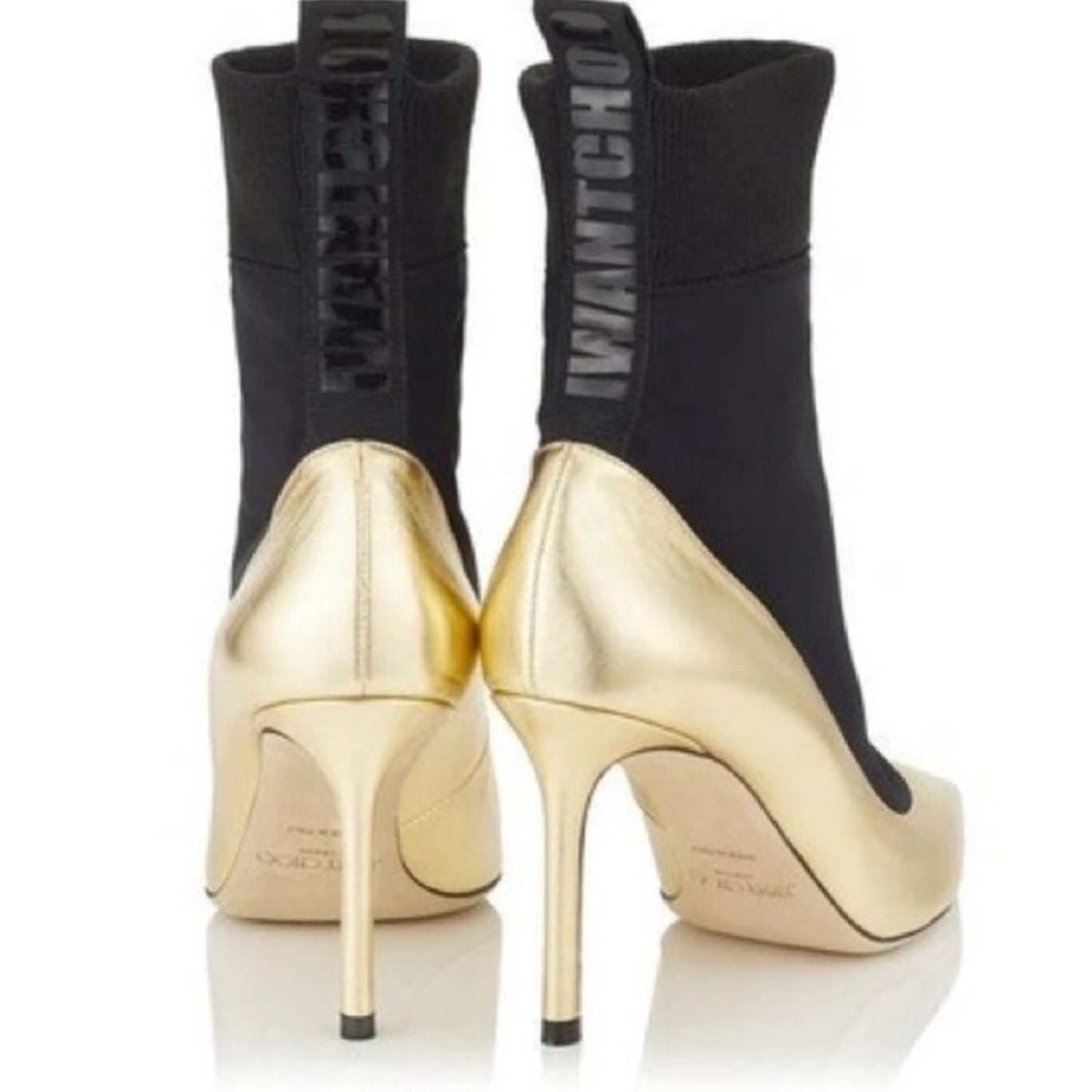 Jimmy‎ Choo Black and Gold Stiletto Heeled Boots