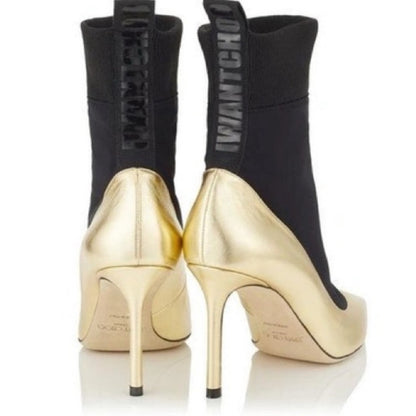 Jimmy‎ Choo Black and Gold Stiletto Heeled Boots