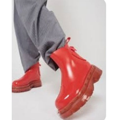 Undercover Melissa  Boots Red Lace Up Chunky Size 9 Lug Sole Vegan