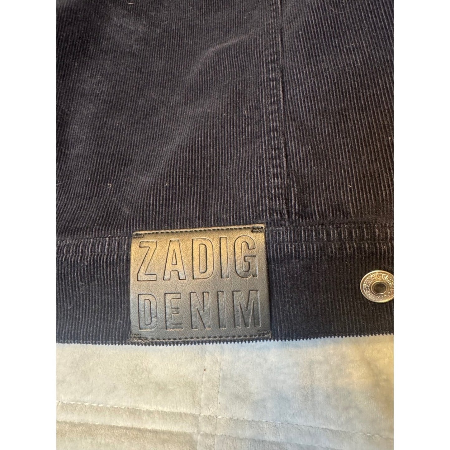ZADIG & VOLTAIRE Corduroy Trucker Jacket Navy Blue Quilted Lined Mens Size XL