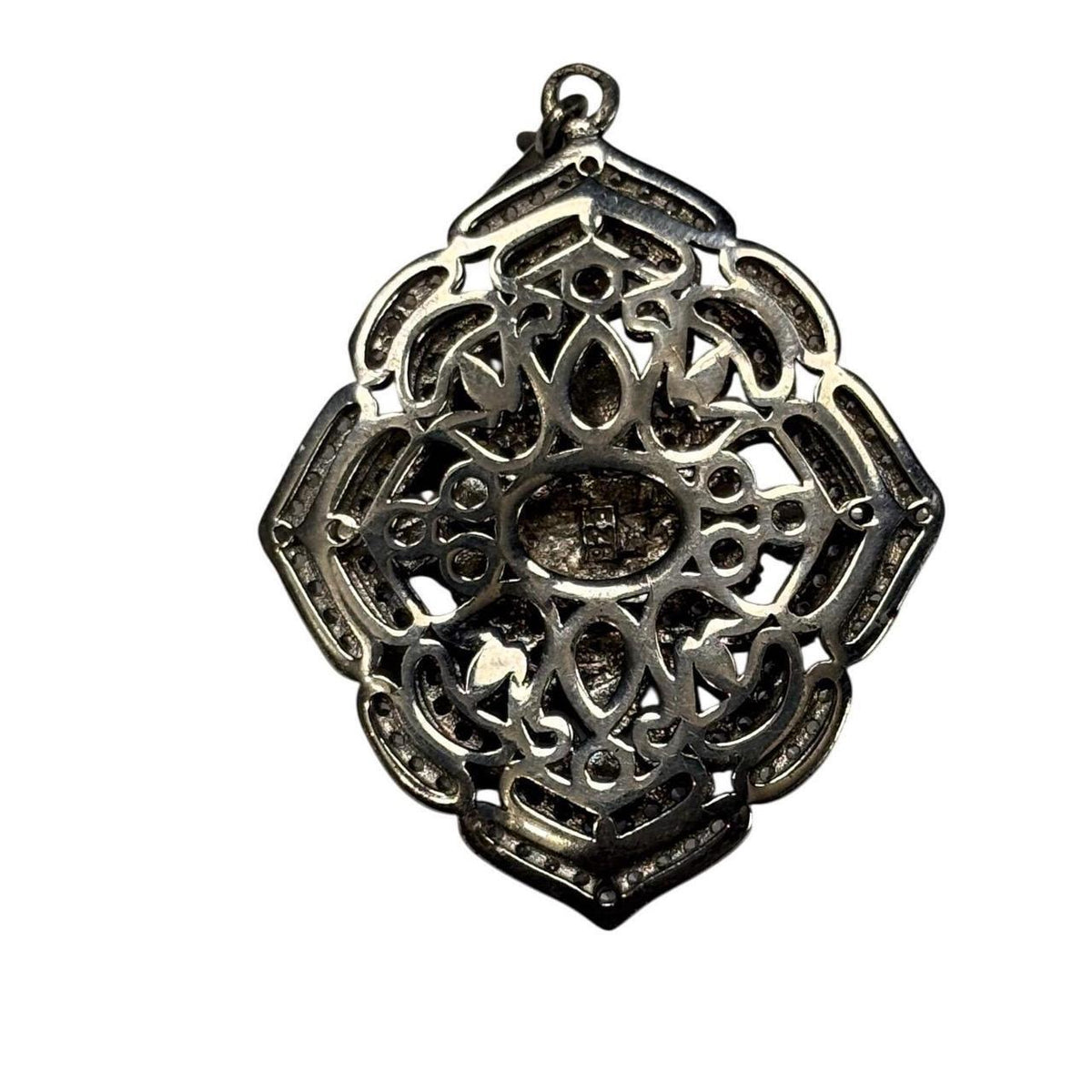 Ornate Filigree CZ Pendant Necklace Silver Tone Women's Fashion Jewelry