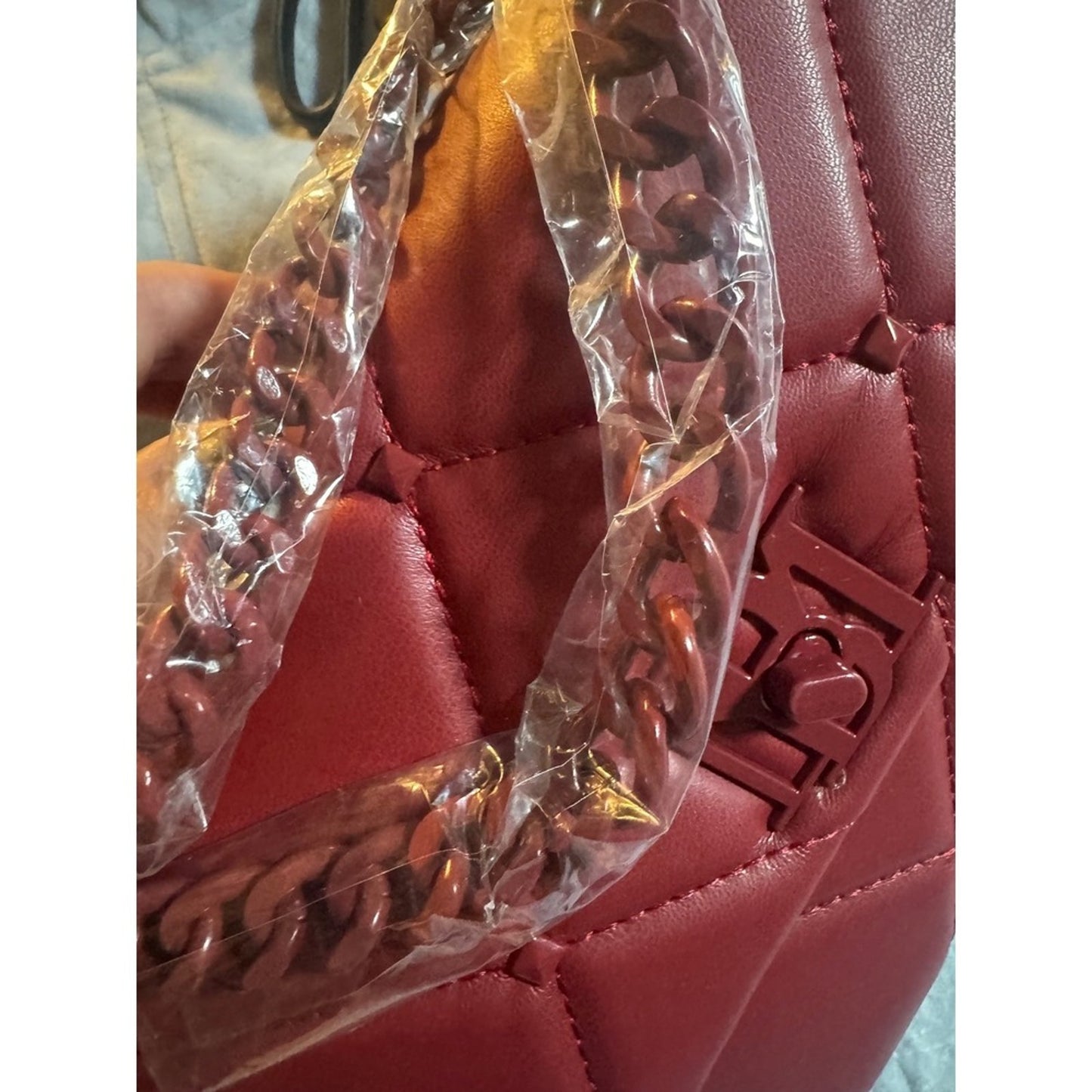 Badgley Mischka Small Quilted Studded Bag Red Chain Strap Handbag Purse