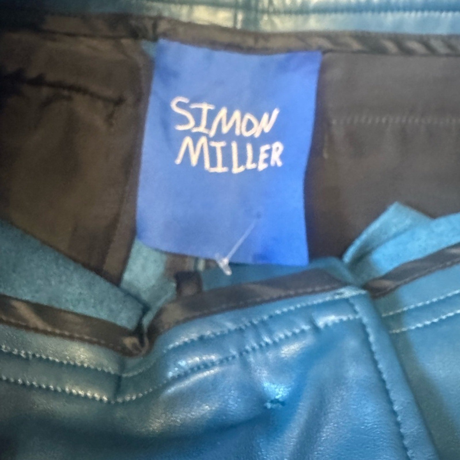 Simon Miller Leather Pants Blue Green High Waist Pleated Wide Leg waist 27