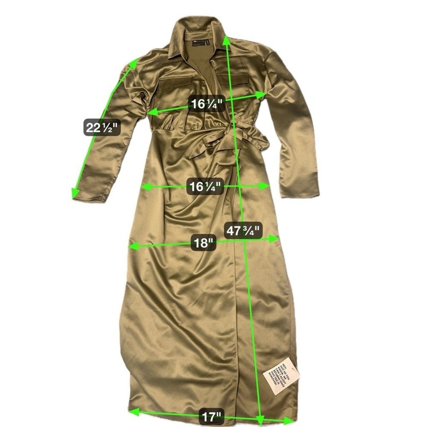 ASOS Khaki Satin Long Sleeve Dress NWT size 4‎