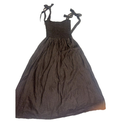 Reformation Linen Tie-Strap Midi Dress Black Size S
