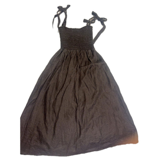 Reformation Linen Tie-Strap Midi Dress Black Size S