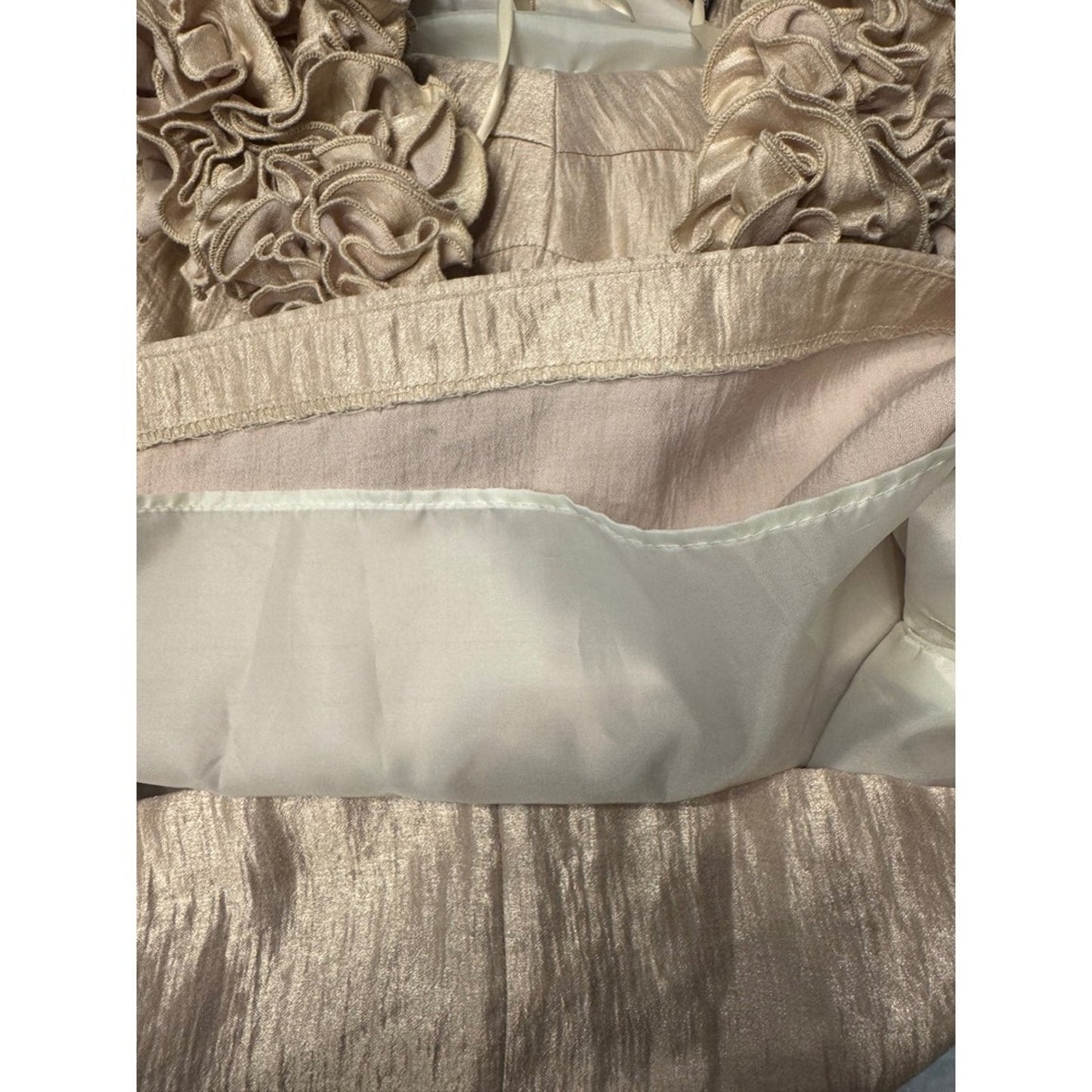 Alexia Admor Strapless Ruffled Embellished Cocktail Dress Champagne M