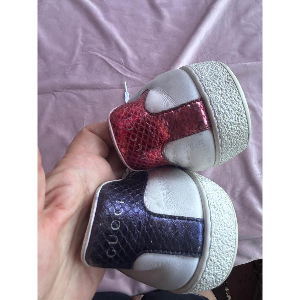Gucci Ace White Leather Web Stripe Sneakers Mismatched Snakeskin Heel Tabs
