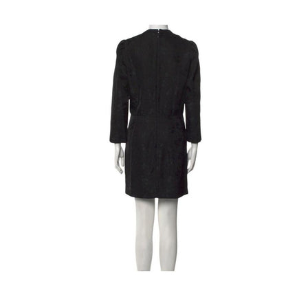Sandro Black V-Neck Wrap Mini Dress Puff Sleeve Textured Size M