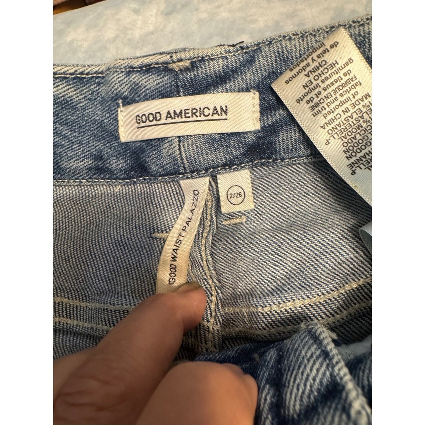 Good American Good Waist Palazzo Wide Leg Cropped Jeans Size 2/26 Blue Denim