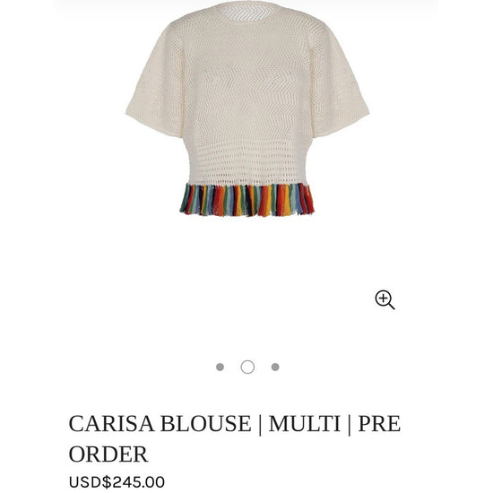 ESCVDO Carisa Crochet Fringe Hem Top Cream Multi Trim Knit Fest Boho – Size S