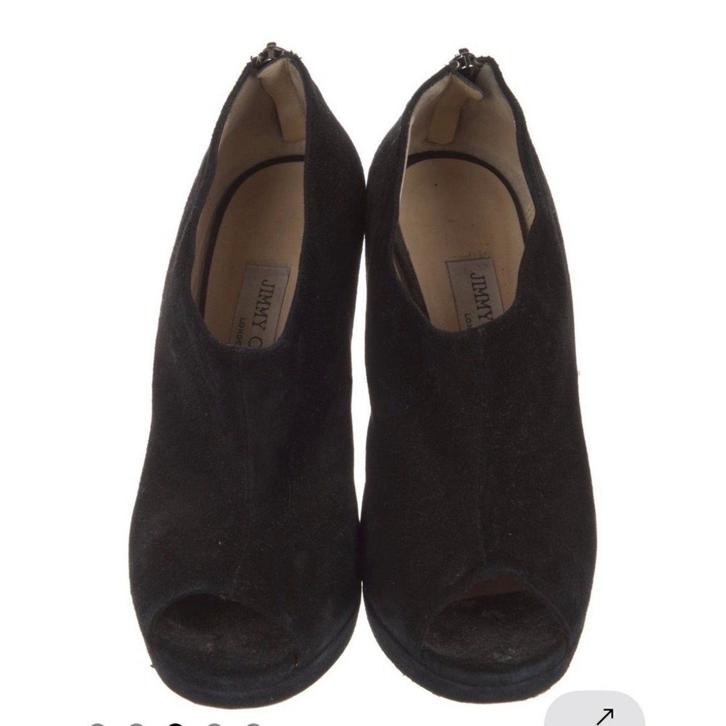Jimmy Choo Suede Peep Toe Booties Womens 39 Black Good Back Zip Stiletto Heels