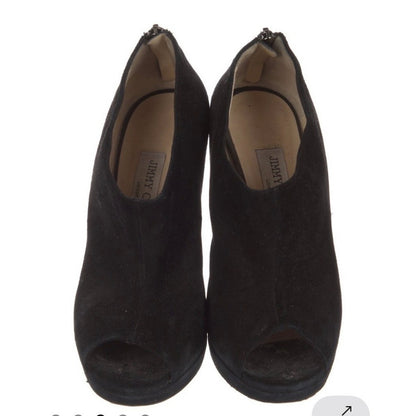 Jimmy Choo Suede Peep Toe Booties Womens 39 Black Good Back Zip Stiletto Heels