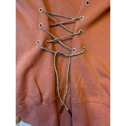 Walter Mendez Walter Collection Pink Sweatshirt Corset Motif Lace-Up Back NWT