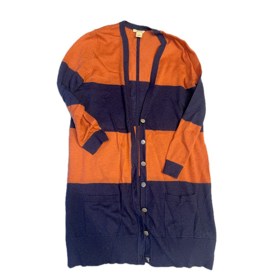 White + Warren Cashmere Cardigan Sweater Women's Small Orange Blue Stripe size S
