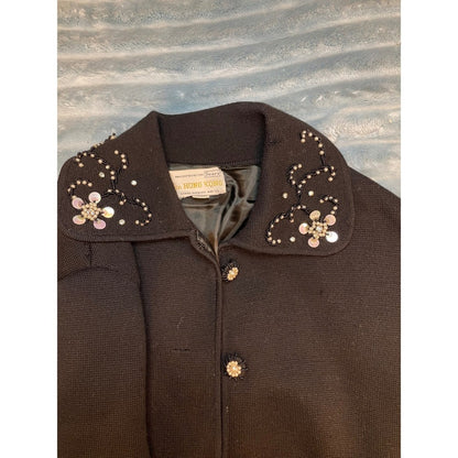 Sears Hong Kong Beaded Flower Embellished Black Wool Jacket Size Medium