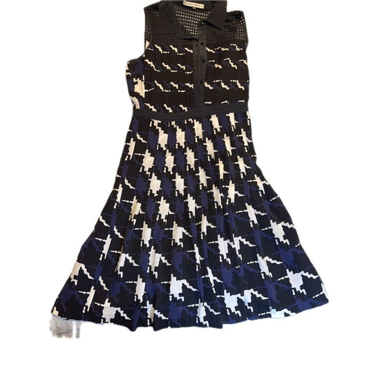 Trina Turk Dress Sleeveless Fit & Flare Houndstooth Pleated Career