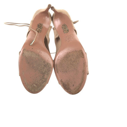 Aquazzura Suede Slingback Sandals Beige Lace Up Peep Toe Stiletto IT 37.5 US 7.5