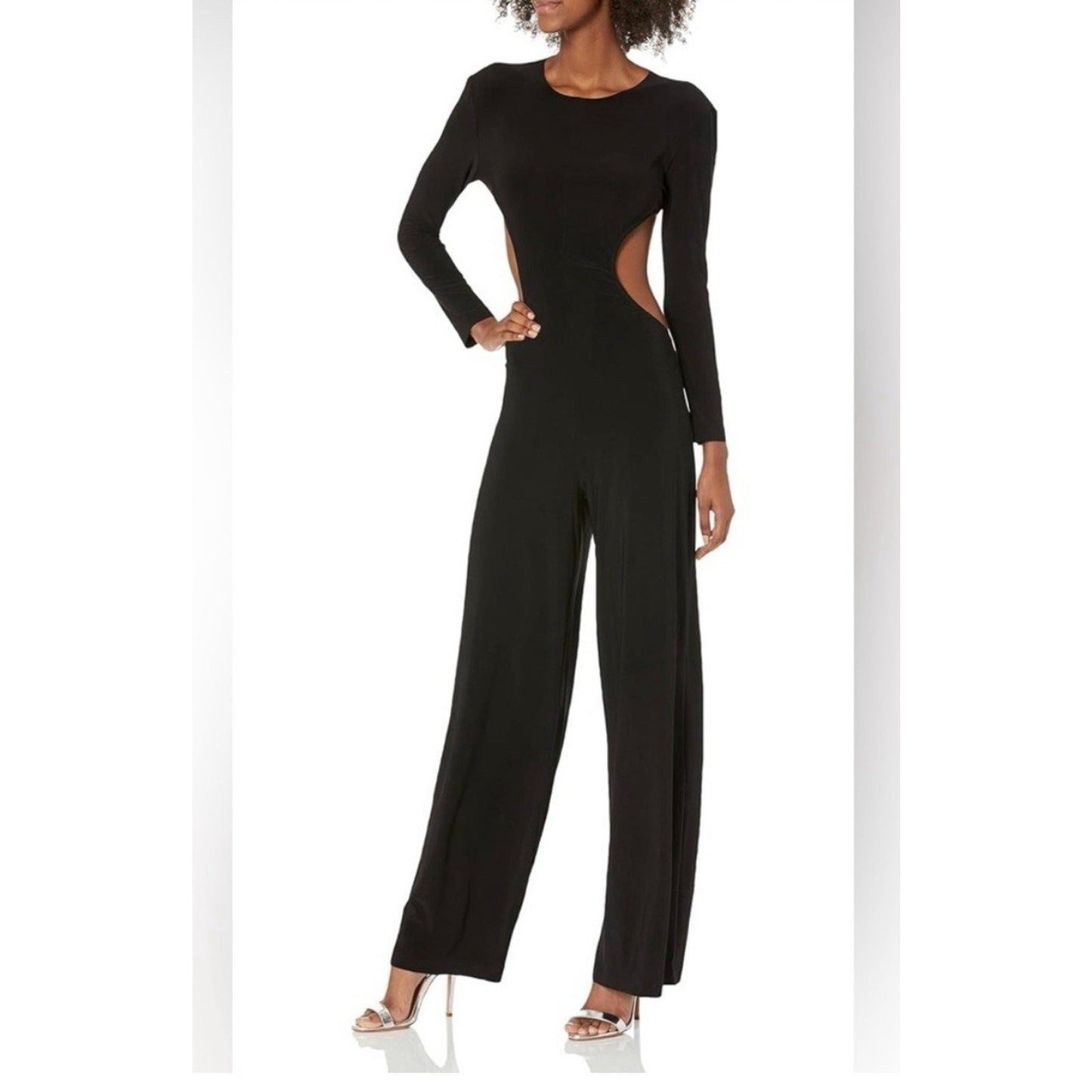 Norma Kamali Slip Jumpsuit Wide Leg Low Back Sleeveless V Neck Black Size XS/34