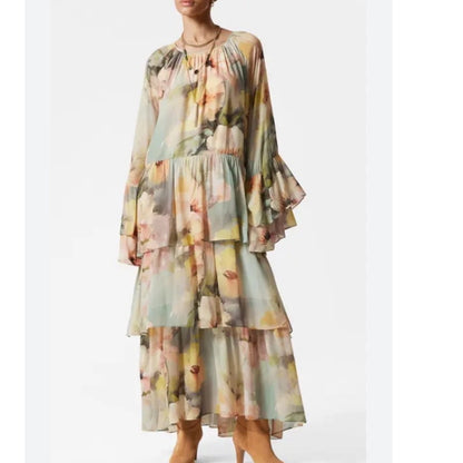 Other Stories Floral Tiered Ruffle Midi Dress M