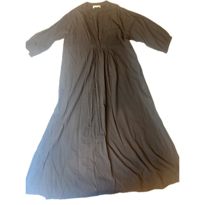 Natalie Martin Maxi Dress Womens XL Black Cotton Pleated Bib Boho Long Sleeve