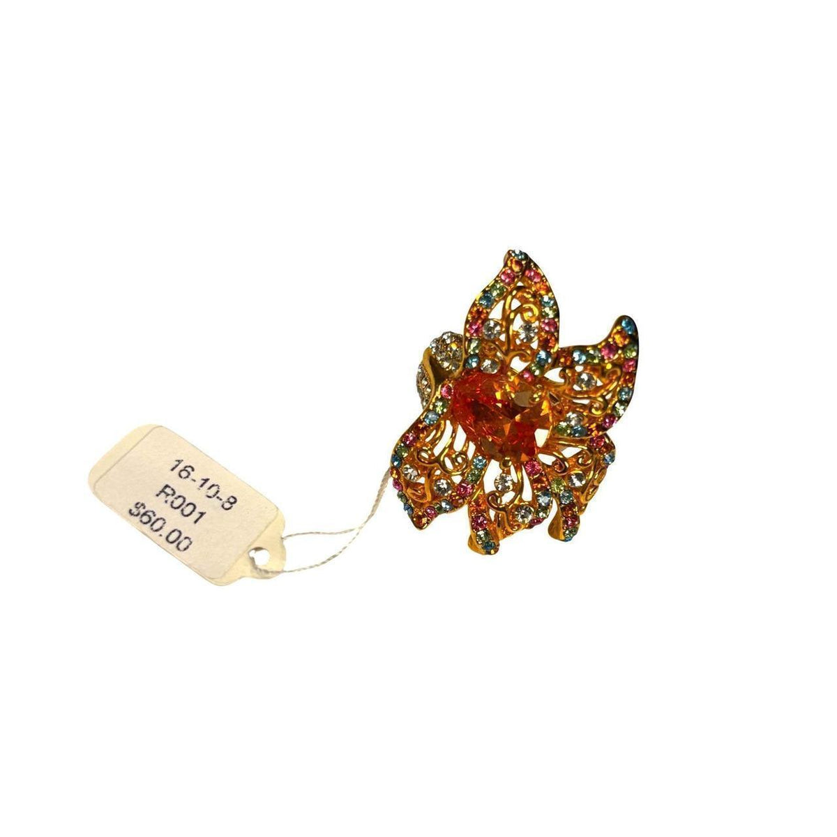 Gold-Tone Butterfly Multicolor Crystal Statement Ring
