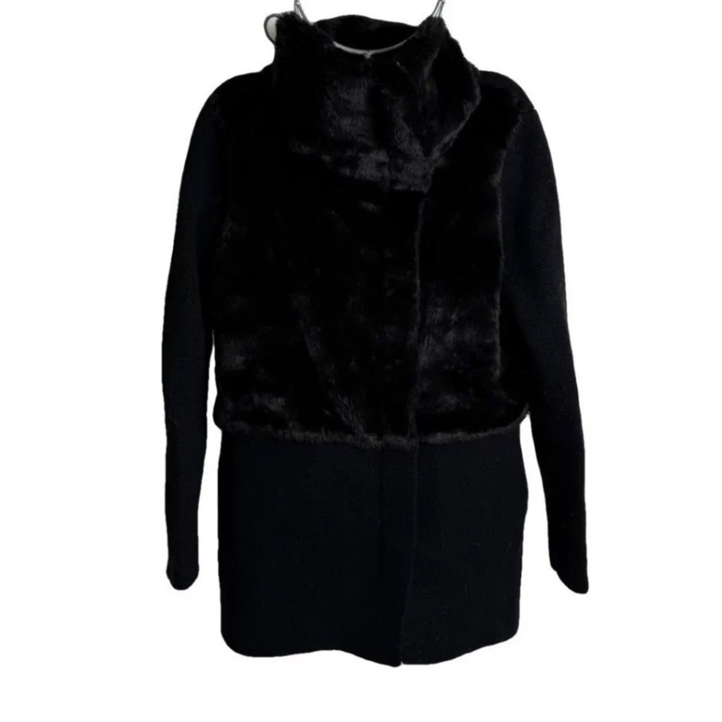 The Kooples Black Faux Fur & Knit Mock Neck Coat Women's Size S