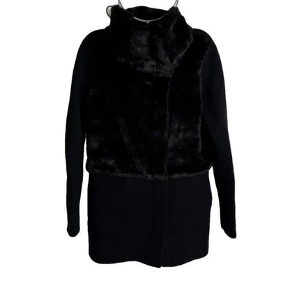 The Kooples Black Faux Fur & Knit Mock Neck Coat Women's Size S