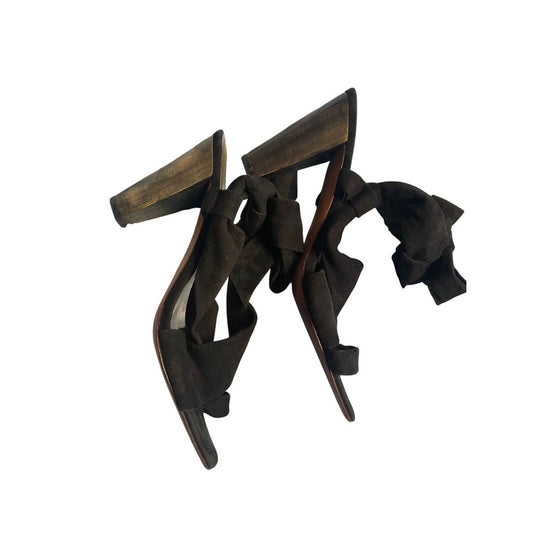 Kenneth Cole New York Black Suede Bow Heels Sandals Women's Size 9M
