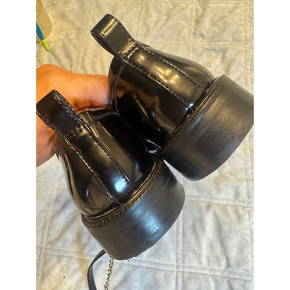 Sam Edelman Black Patent Leather Loafers with Gold Chain Accent