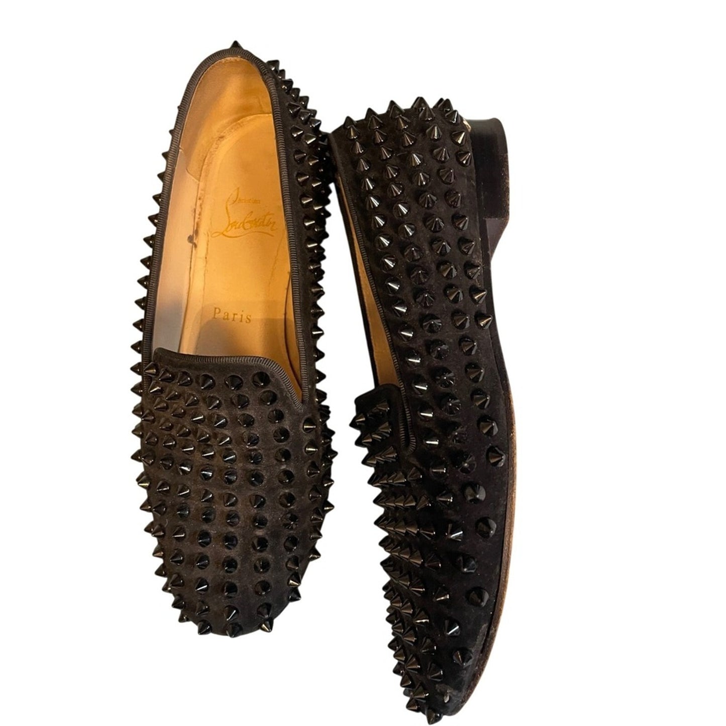 Iconic Christian Louboutin black suede loafers with-spike studs size 6.5