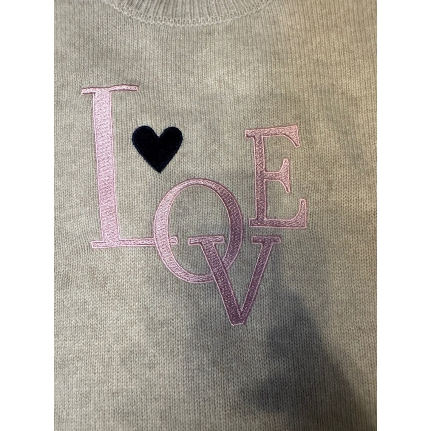 The Cashmere Project Women's Size S Tan Love Heart Embroidered Sweater