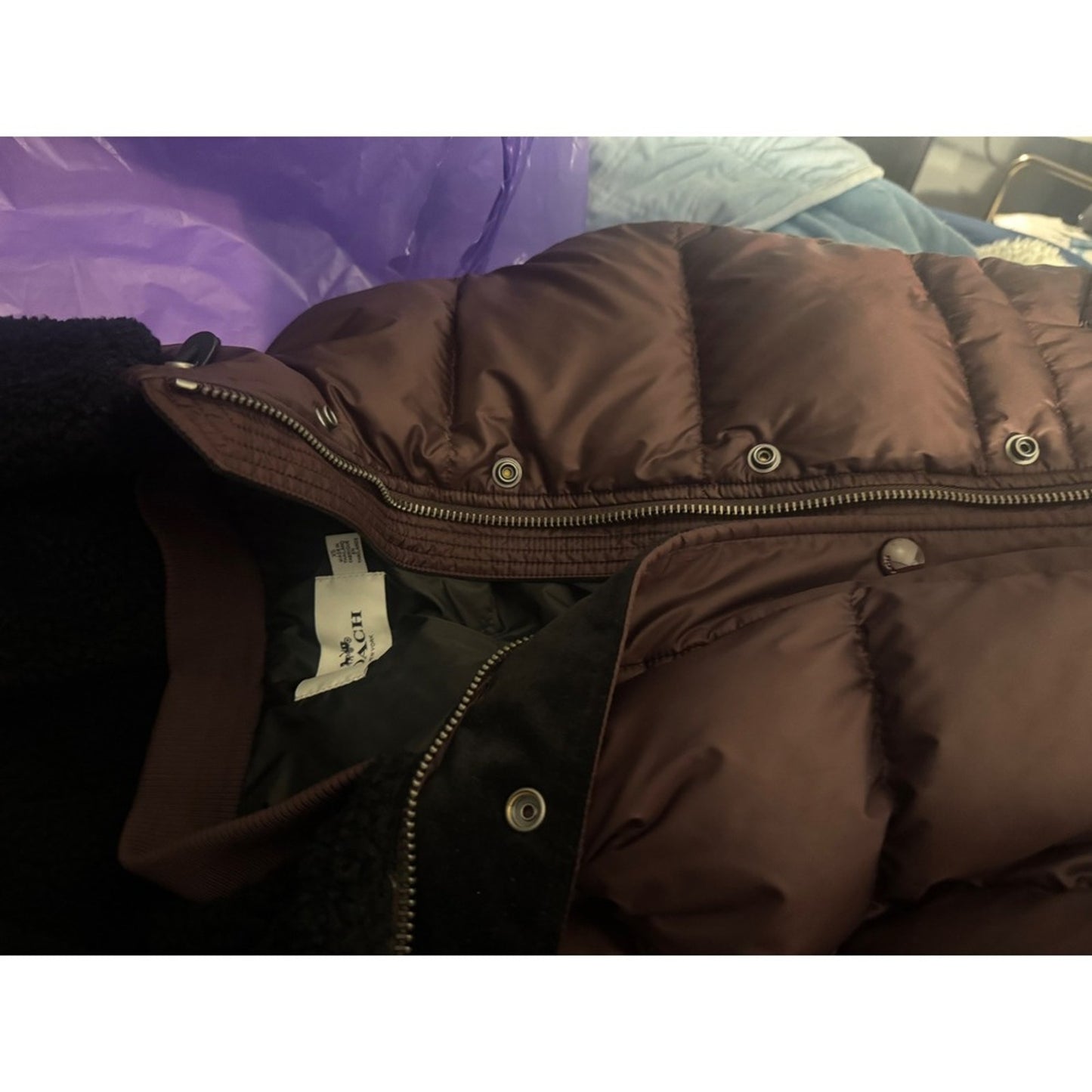 Coach Long Down Puffer Coat Womens Burgundy Quilted Outerwear