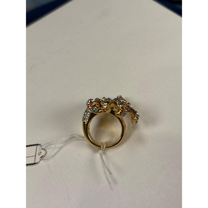 Gold-Tone Butterfly Multicolor Crystal Statement Ring
