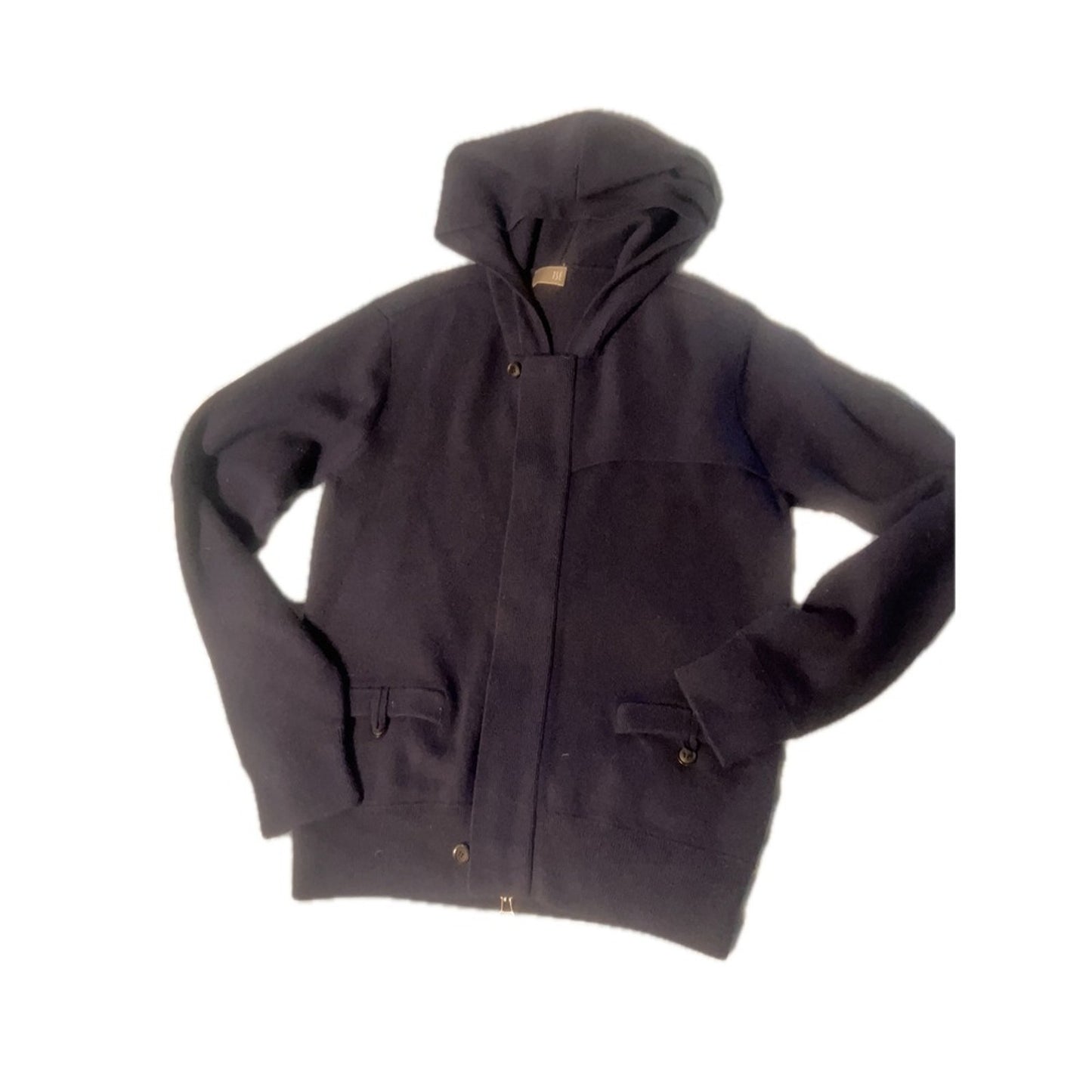 Mens Navy Blue Knitted TSE Hooded Cardigan Jacket Full Zip Pockets Casual Style