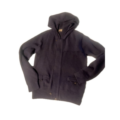 Mens Navy Blue Knitted TSE Hooded Cardigan Jacket Full Zip Pockets Casual Style