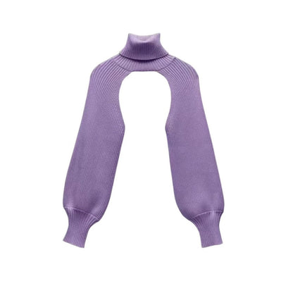 Pullover SRL Made in Italy Purple Ribbed Knit Turtleneck Cropped Sleeve Sweater