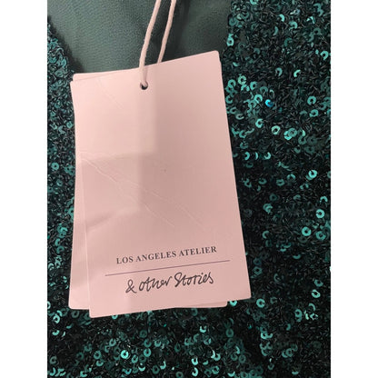 Other Stories Green Sequin Wrap V Neck Long Sleeve Mini Dress NWT size 10
