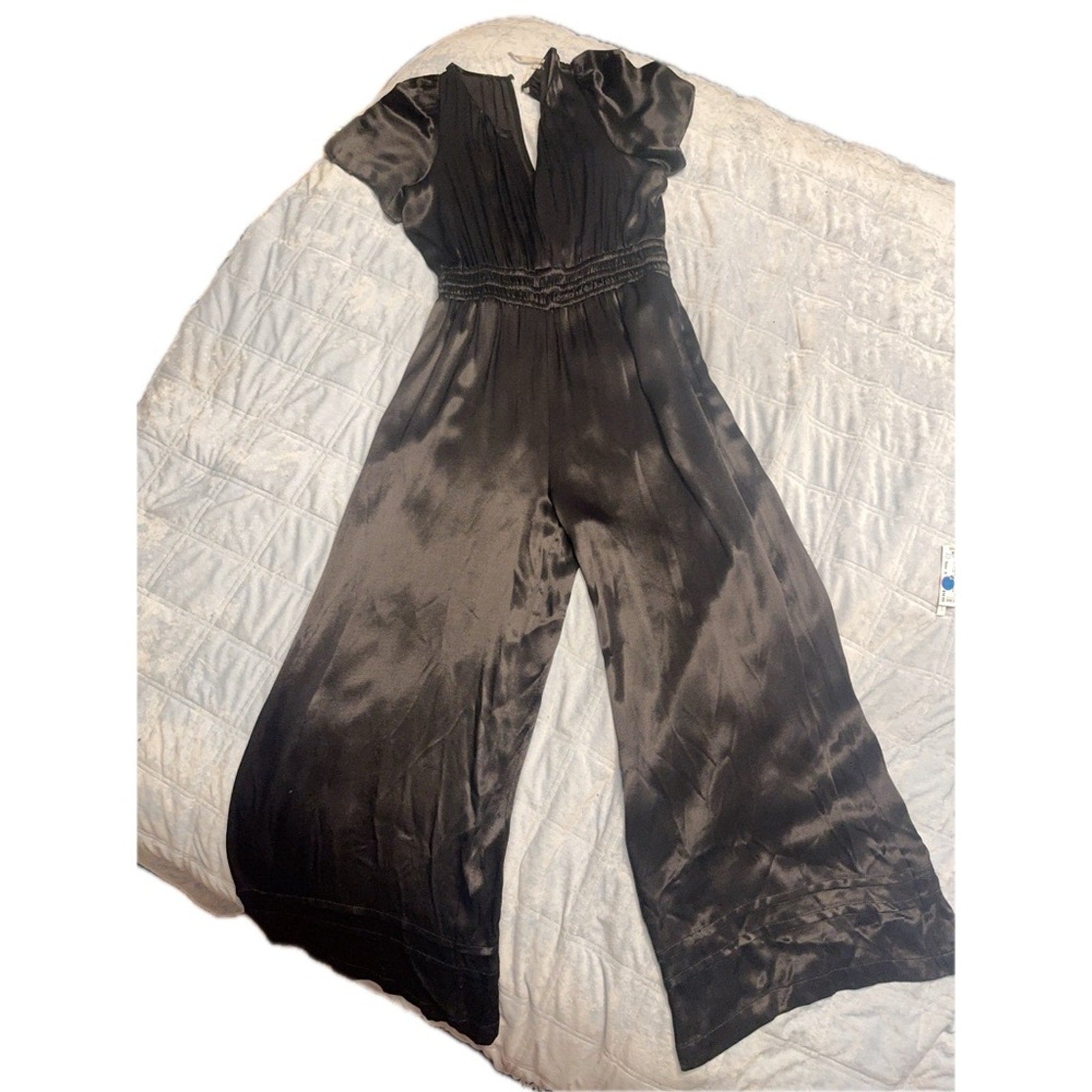 Anthropologie Somerset Satin Wide Leg Jumpsuit Black Size S