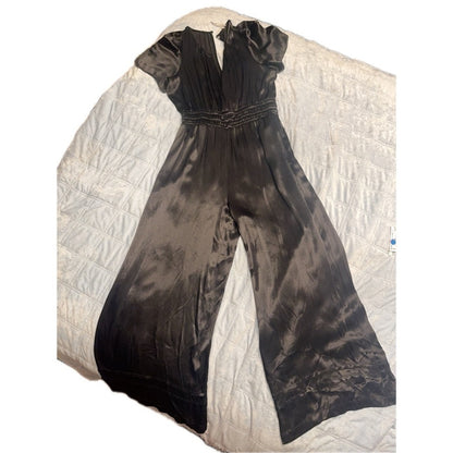 Anthropologie Somerset Satin Wide Leg Jumpsuit Black Size S