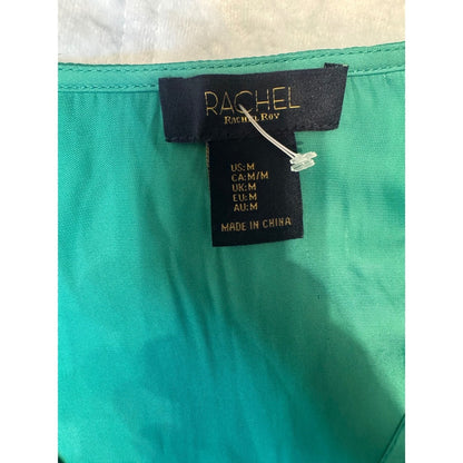 RACHEL Rachel Roy Emerald Green Ruched Elastic Waist V Neck Long Sleeve Blouse M