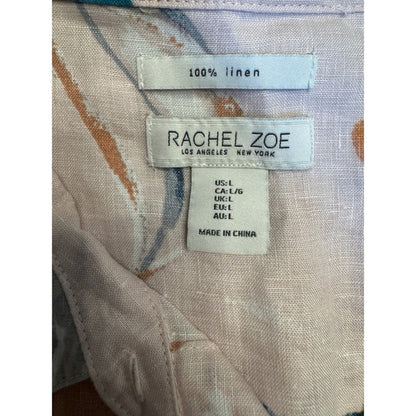 Rachel Zoe Linen Floral Print Button Down Shirt Dress, Size L