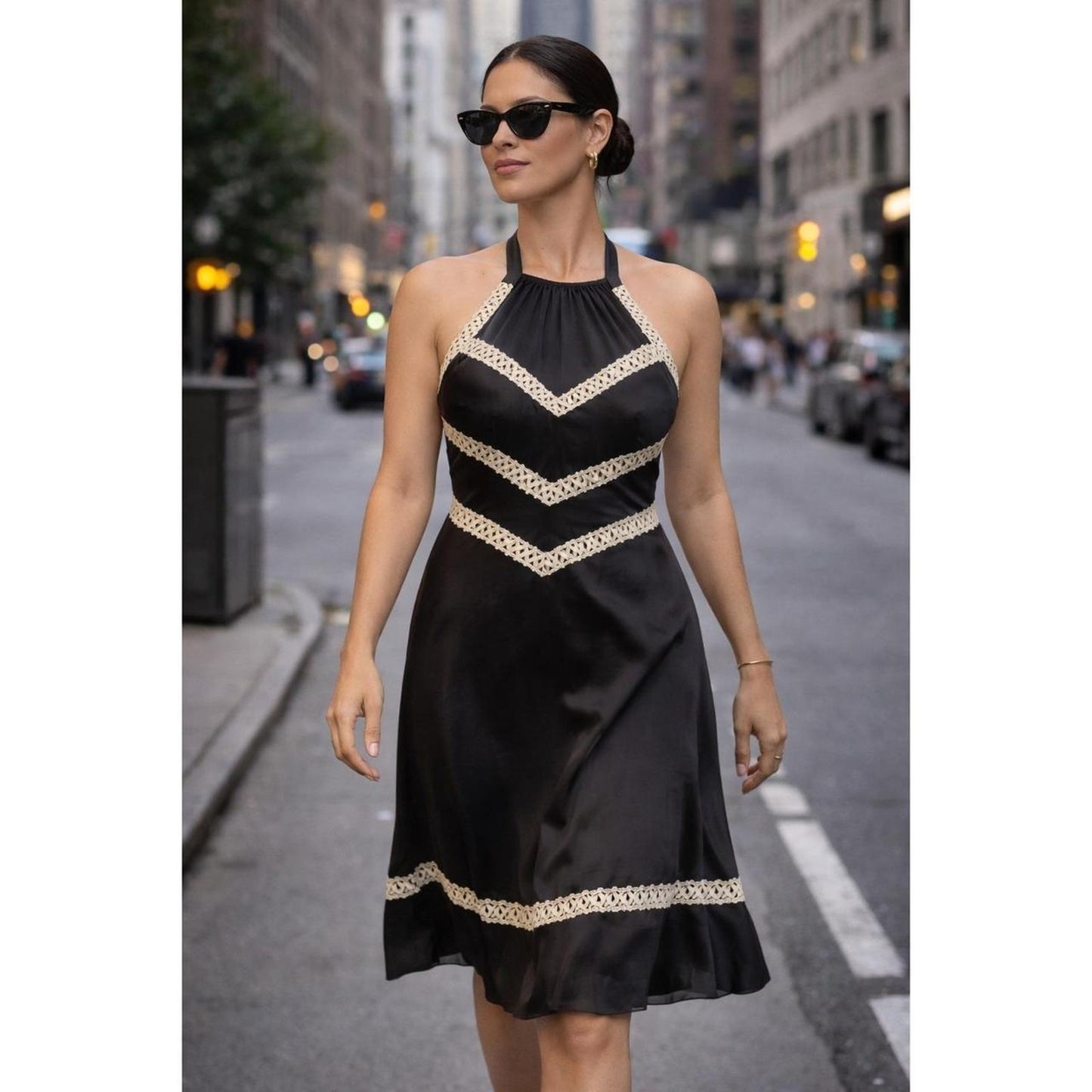 Tocca black silk halter dress