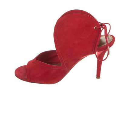 Aquazzura Red Suede Slingback Sandals Lace Up Heels IT 37.5 US 7.5