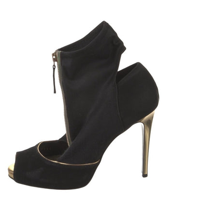 Stella McCartney
Suede Pumps Black Peep Toe Stiletto Booties Gold Heel size 7
