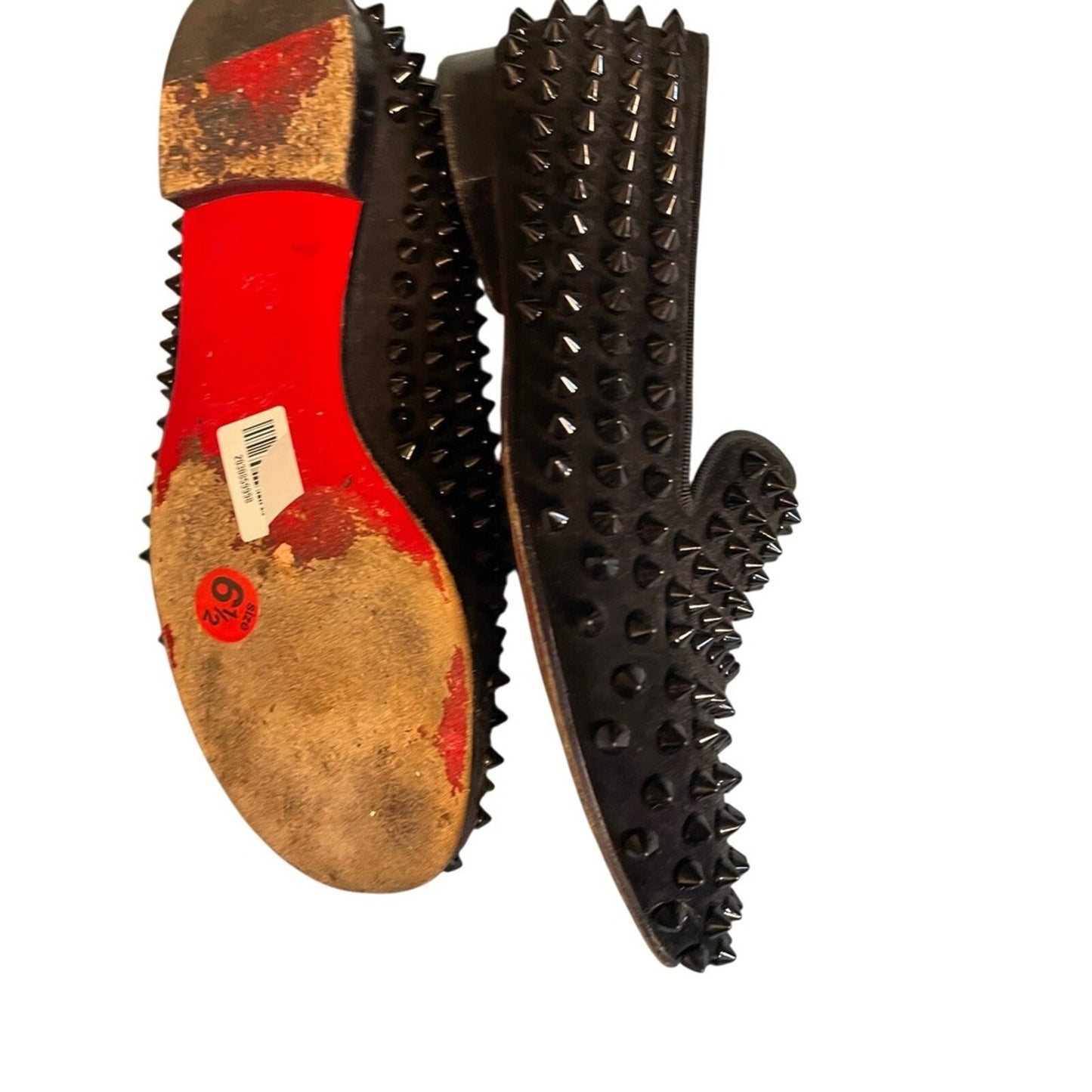 Iconic Christian Louboutin black suede loafers with-spike studs size 6.5