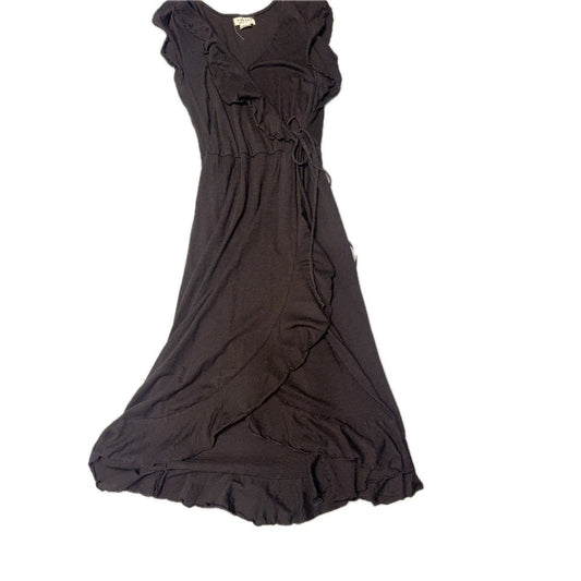 Velvet by Graham & Spencer Black Wrap Midi Dress SP Petite Ruffle Hem USA Made